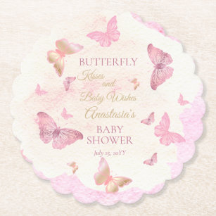 Butterfly Kisses en Baby Wishes Girl Baby shower Kartonnen Onderzetters