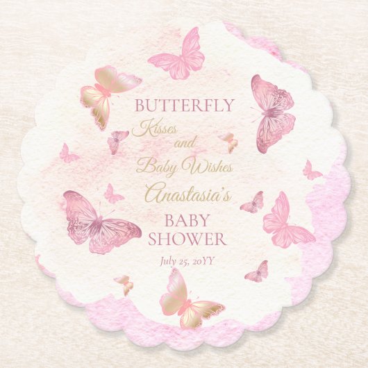Butterfly Kisses en Baby Wishes Girl Baby shower Kartonnen Onderzetters (Voorkant)