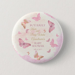 Butterfly Kisses en Baby Wishes Girl Baby shower Ronde Button 5,7 Cm