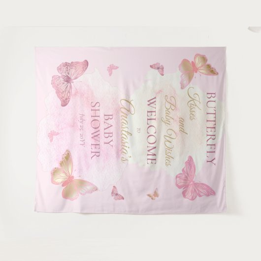 Butterfly Kisses en Baby Wishes Girl Baby shower Wandkleed (Voorkant (horizontaal))
