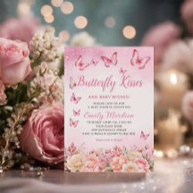 Butterfly Kisses en Baby Wishes roze Baby shower