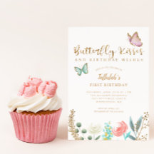 Butterfly Kisses en Birthday Wishes Gold Floral