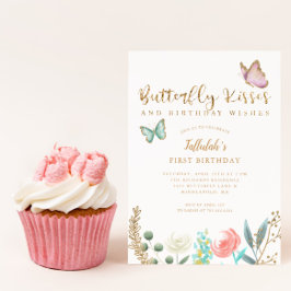 Butterfly Kisses en Birthday Wishes Gold Floral Kaart