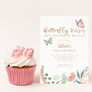 Butterfly Kisses en Birthday Wishes Gold Floral Kaart