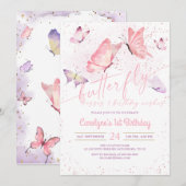 Butterfly Kisses en Birthday Wishes Invitation Kaart (Voorkant / Achterkant)