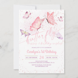 Butterfly Kisses en Birthday Wishes Invitation Kaart