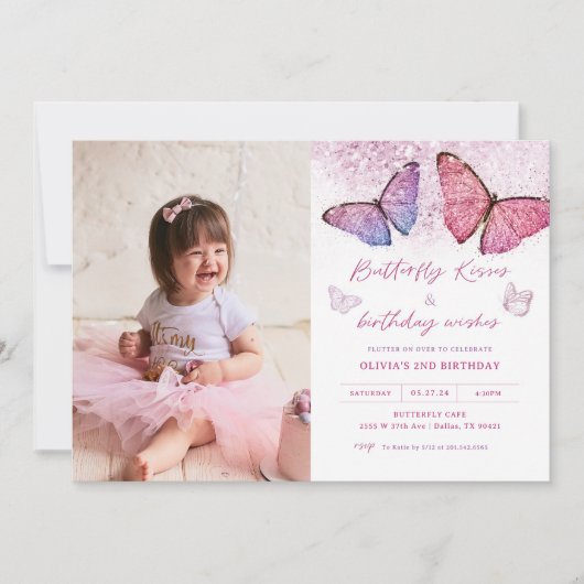 Butterfly Kisses en Birthday Wishes Party Photo Kaart (Voorkant)