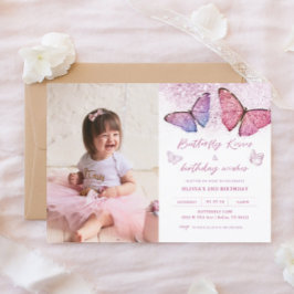 Butterfly Kisses en Birthday Wishes Party Photo Kaart