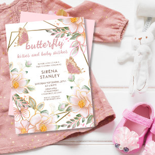 Butterfly Kisses en Wensen Roze Meisje Baby shower Kaart