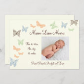 Butterfly Kisses Geboorteaankondiging ivoor Aankondiging (Voorkant / Achterkant)