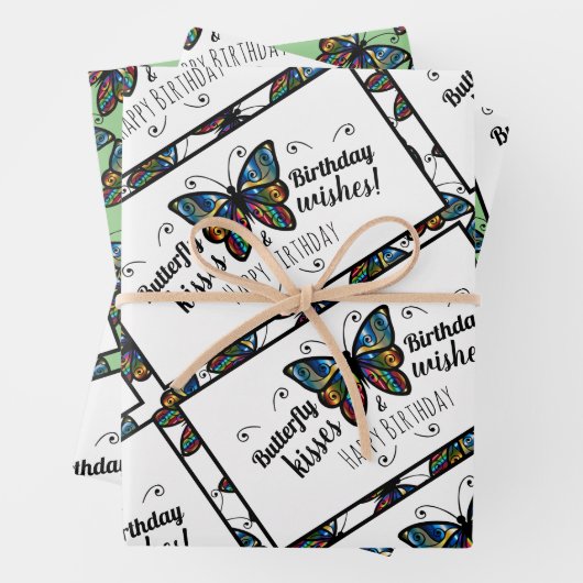 Butterfly Kisses Gelukkige Verjaardag Inpakpapier Vel (In situ)