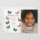Butterfly Kisses Girls Birthday Party Foto Kaart (Voorkant)