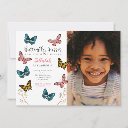 Butterfly Kisses Girls Birthday Party Foto Kaart (Voorkant)