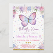 Butterfly kisses jarig wenst meisje uit te nodigen kaart (Voorkant)