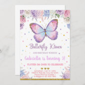 Butterfly kisses jarig wenst meisje uit te nodigen kaart (Voorkant / Achterkant)