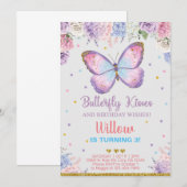 Butterfly kisses jarig wil meisje uitnodigen. invi kaart (Voorkant / Achterkant)