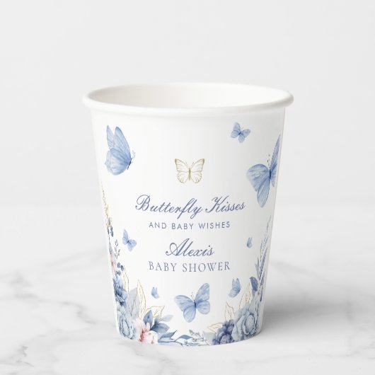 Butterfly Kisses Jongen Baby shower Papieren Bekers (Achterkant)