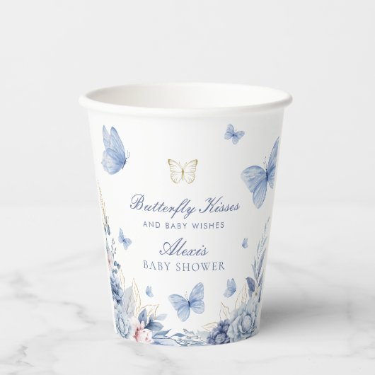 Butterfly Kisses Jongen Baby shower Papieren Bekers (Voorkant)