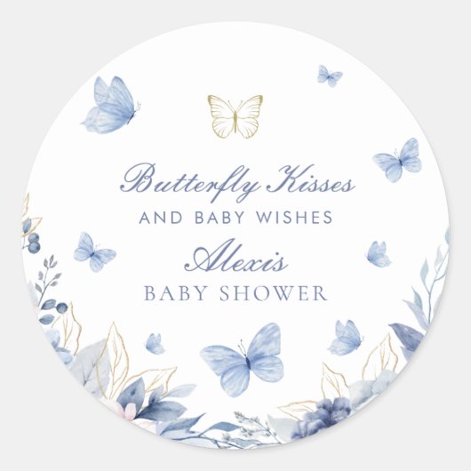 Butterfly Kisses Jongen Baby shower Ronde Sticker (Voorkant)