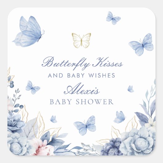 Butterfly Kisses Jongen Baby shower Vierkante Sticker (Voorkant)