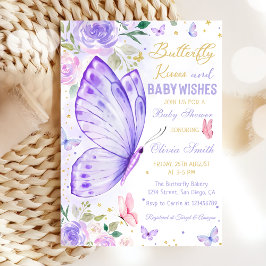 Butterfly Kisses Paarse Floral Girl Baby shower Kaart