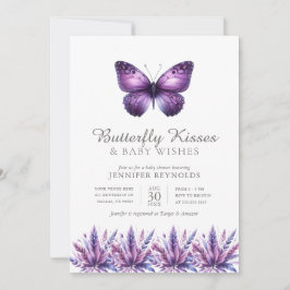 Butterfly Kisses Paarse Floral Girl Baby shower Kaart