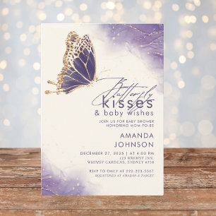 Butterfly Kisses Paarse Glitter Baby shower Kaart