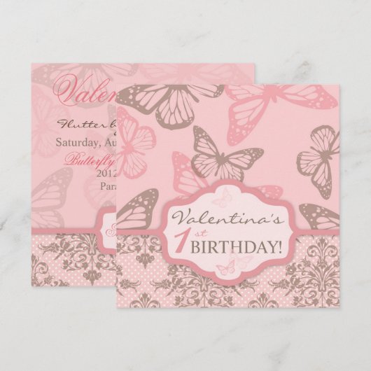 Butterfly Kisses Petal Birthday Invitation Square2 Kaart (Voorkant / Achterkant)