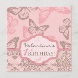 Butterfly Kisses Petal Birthday Invitation Square2 Kaart