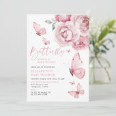 Butterfly Kisses Pink Floral Girl Baby shower Kaart (Staand voorkant)