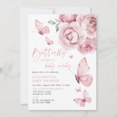Butterfly Kisses Pink Floral Girl Baby shower Kaart (Voorkant)
