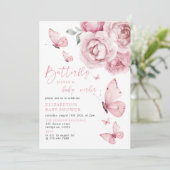 Butterfly Kisses Pink Floral Girl Baby shower Kaart (Staand voorkant)