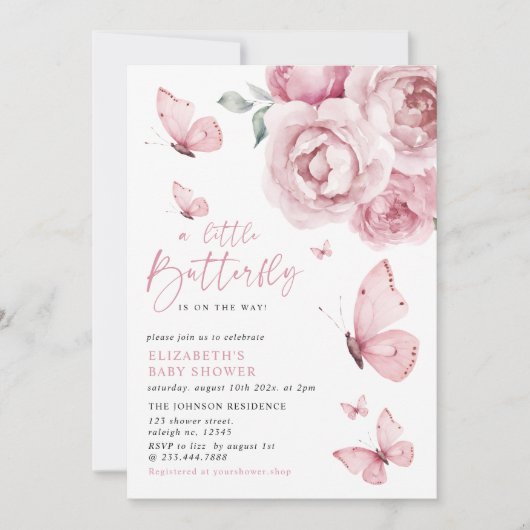 Butterfly Kisses Pink Floral Girl Baby shower Kaart (Voorkant)