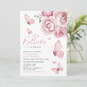 Butterfly Kisses Pink Floral Girl Baby shower Kaart (Staand voorkant)