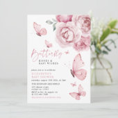Butterfly Kisses Pink Floral Girl Baby shower Kaart (Staand voorkant)