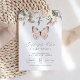 Butterfly Kisses Pink Floral Girl Baby shower Kaart