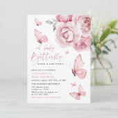 Butterfly Kisses Pink Floral Girl Baby shower Kaart (Staand voorkant)