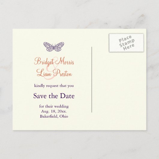 Butterfly Kisses Red het date ivoor Aankondigingskaart (Achterkant)
