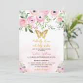 Butterfly Kisses Roze Baby shower Kaart (Staand voorkant)