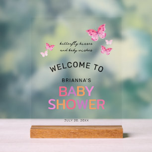 Butterfly Kisses Roze Baby shower Welkom Acryl Bord