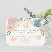 Butterfly Kisses Roze Bloemen Meisje Verjaardag Kaart (Staand voorkant)