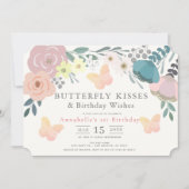 Butterfly Kisses Roze Bloemen Meisje Verjaardag Kaart (Voorkant)