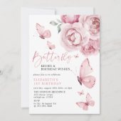 Butterfly Kisses Roze Rozen Meisje 1e verjaardag Kaart (Voorkant)