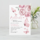 Butterfly Kisses Roze Rozen Meisje 1e verjaardag Kaart (Staand voorkant)