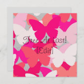 Butterfly Kisses - Roze Wenskaart / Uitnodiging (Voorkant / Achterkant)