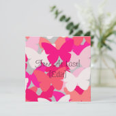 Butterfly Kisses - Roze Wenskaart / Uitnodiging (Staand voorkant)
