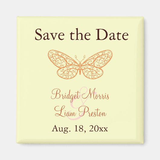 Butterfly Kisses Save the Date Magnet yellow (Voorkant)