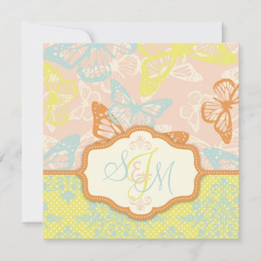 Butterfly Kisses Sweet Wedding Invite Square Kaart (Voorkant)