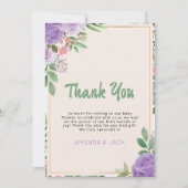 Butterfly Kisses Violet Flowers Baby shower Bedankkaart (Voorkant)