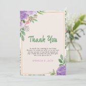 Butterfly Kisses Violet Flowers Baby shower Bedankkaart (Staand voorkant)